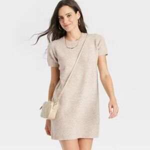A New Day - Short Sleeve Cozy Knit Mini Sweater Dress